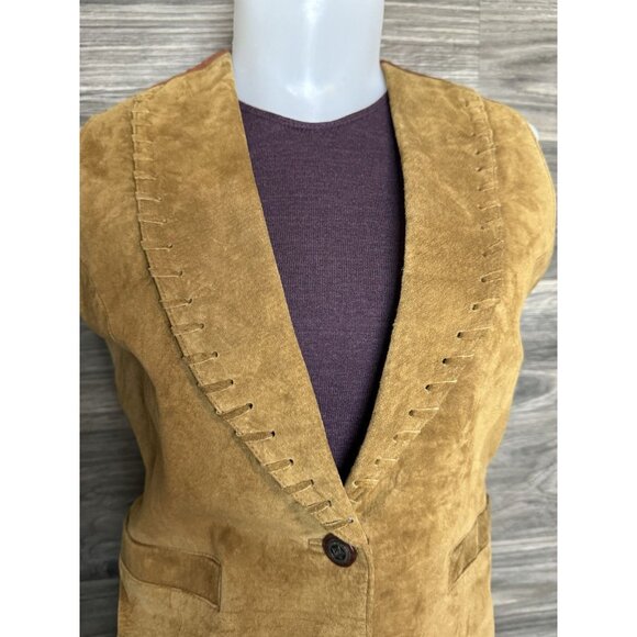 Vtg 100% leather front brown western style vest Adjustable Tie Waist festival - Picture 5 of 12